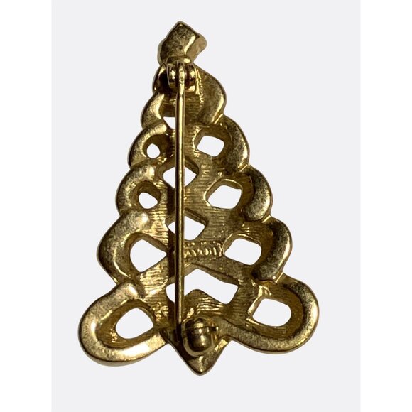 Avon Gold Tone Christmas Tree Brooch With Faux Diamond Accent Vintage Jewelry - Picture 5 of 7